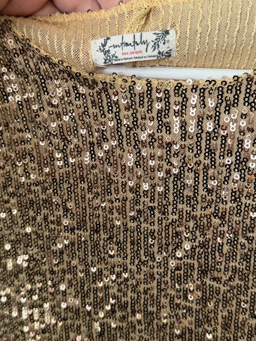 Free People Gold Rush Gold Sequin Long-Sleeve Women's Top Large